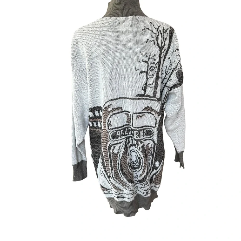Carole Little for St Tropez Wear Women's Large Mock Neck Taxi Scene Knit Sweater